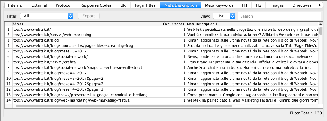 Meta Dati | le meta description di Screaming Frog